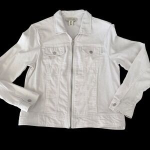 Rachel Zoe White Linen Jacket Sz Medium Zip Front Lightweight Timeless Coastal
